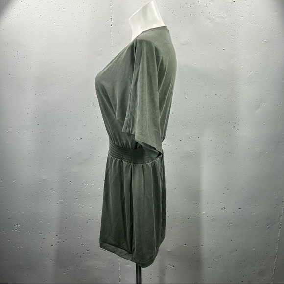 White House Black Market Green V-Neck Short Sleeve Dress LP - Picture 3 of 6